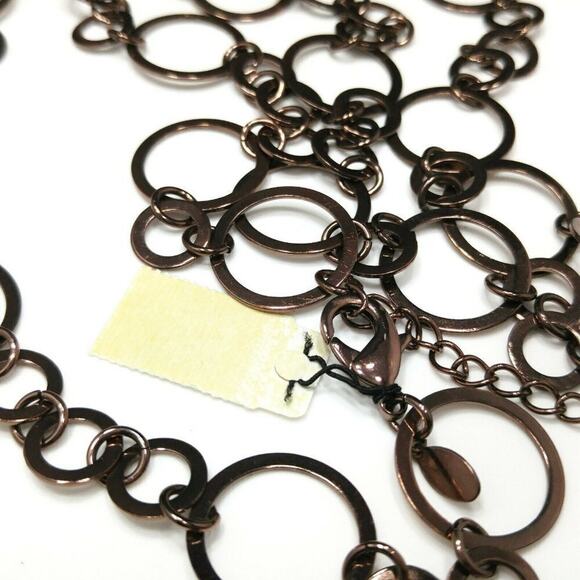Chico's Bronze Hoops Circle Links Long Necklace, Circle Links, New With Tags - Picture 3 of 8